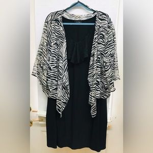 Dress, Roz & Ali open shoulder dress with zebra print jacket. New condition.
